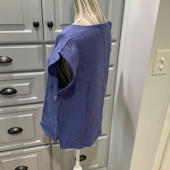 Three Dots Double Gauze Top, Blue, Various Sizes, NWT - Picture 4 of 7